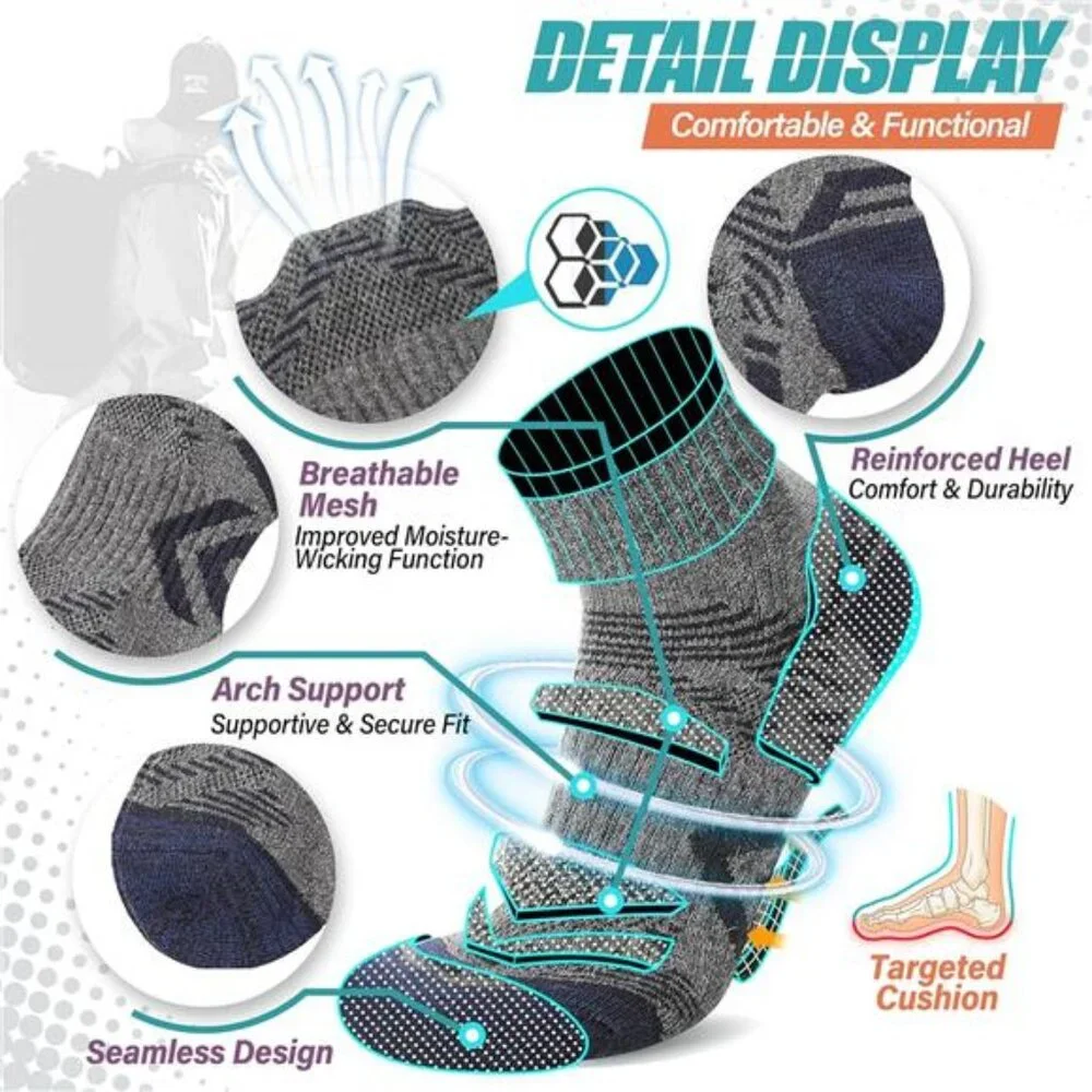 6 Pairs Unisex Merino Wool Quarter Ankle Socks Compression Thermal Cushion Socks